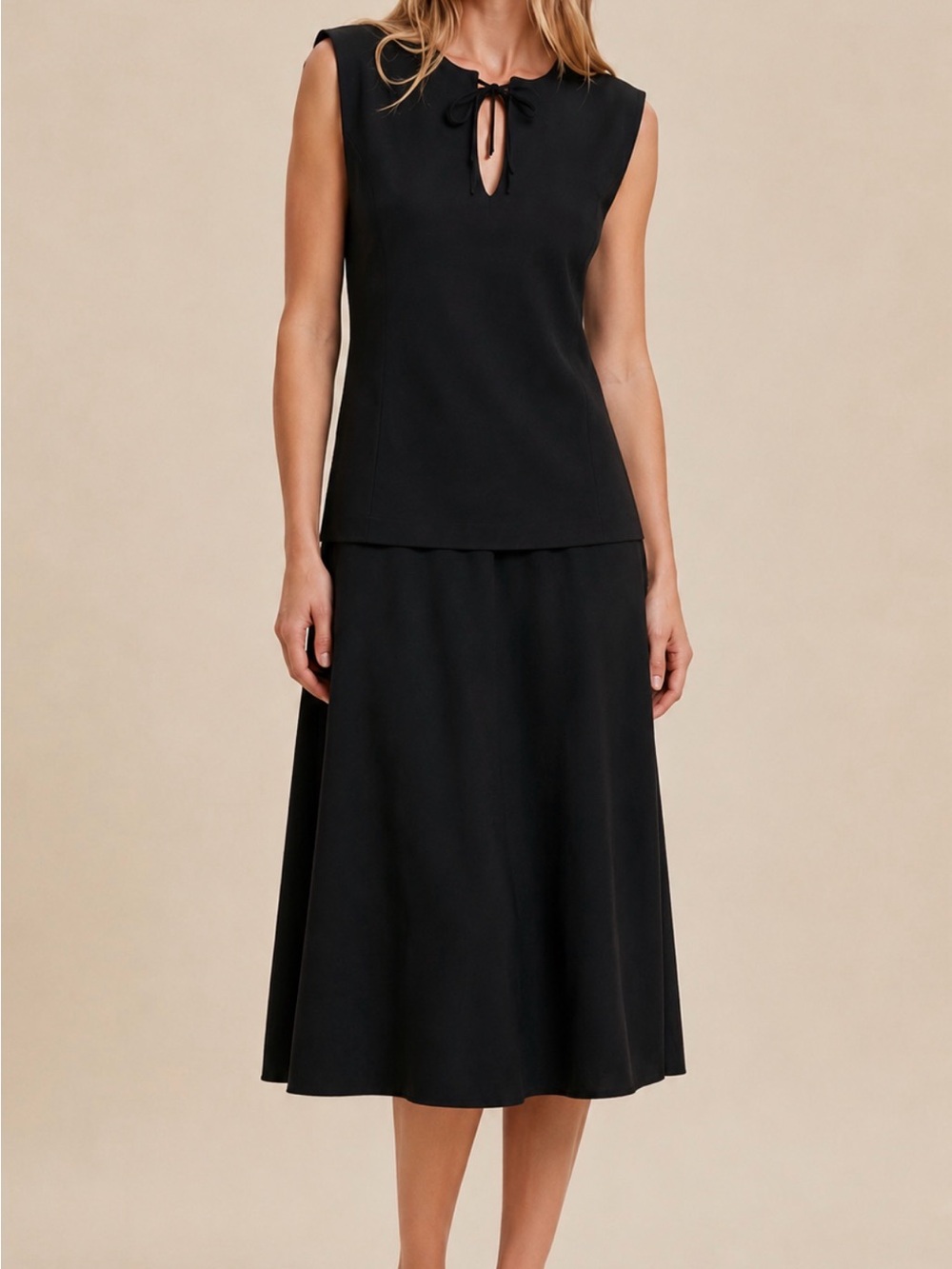 SOLD Zara Black Drop Waist Midi Dress NWT Keyhole Full Skirt Small